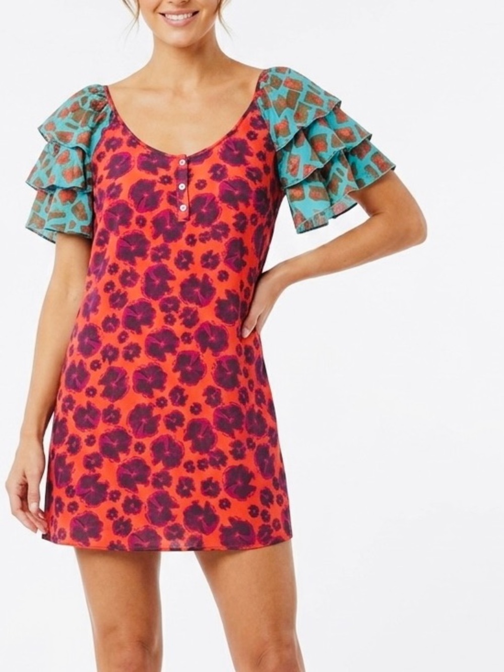 THU THU 100% Silk Colorful Mini Dress